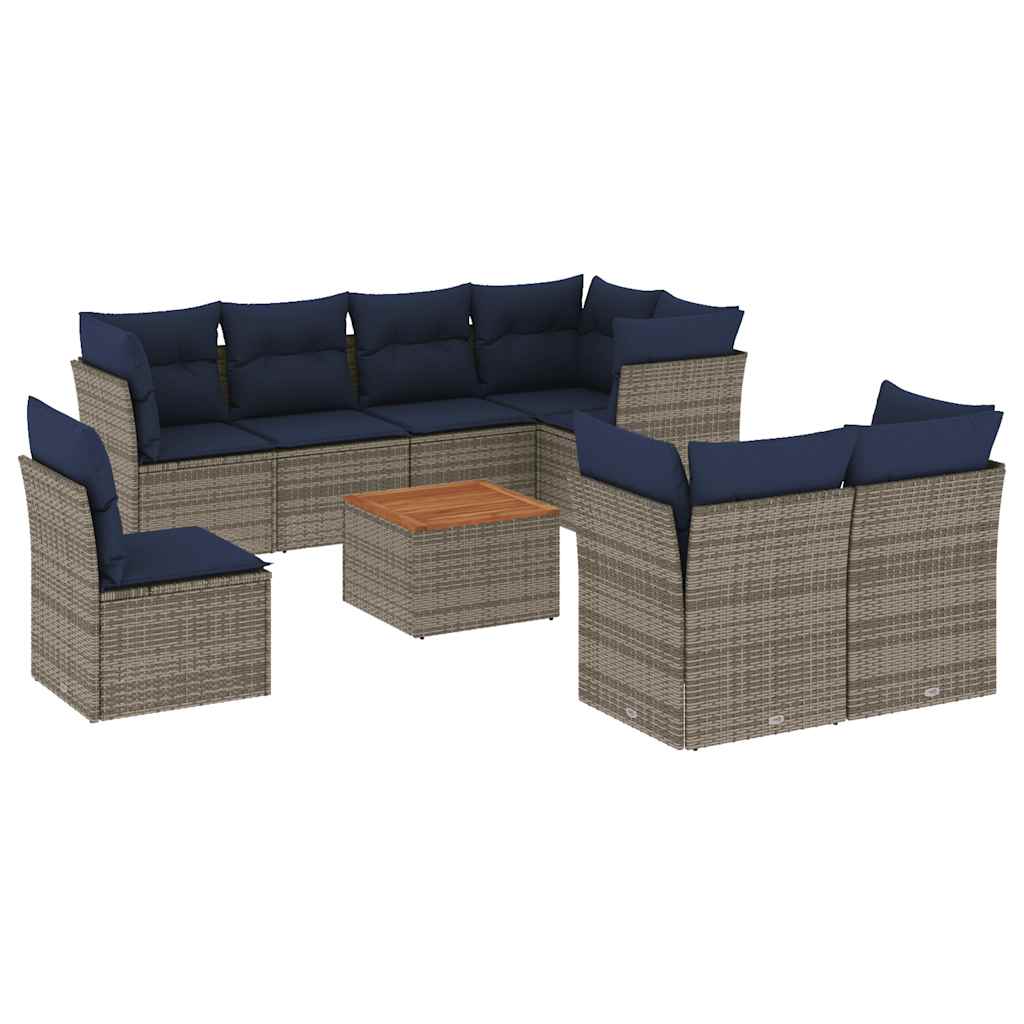 9-dijelni set vrtnih sofa od poliratana s jastucima sivi