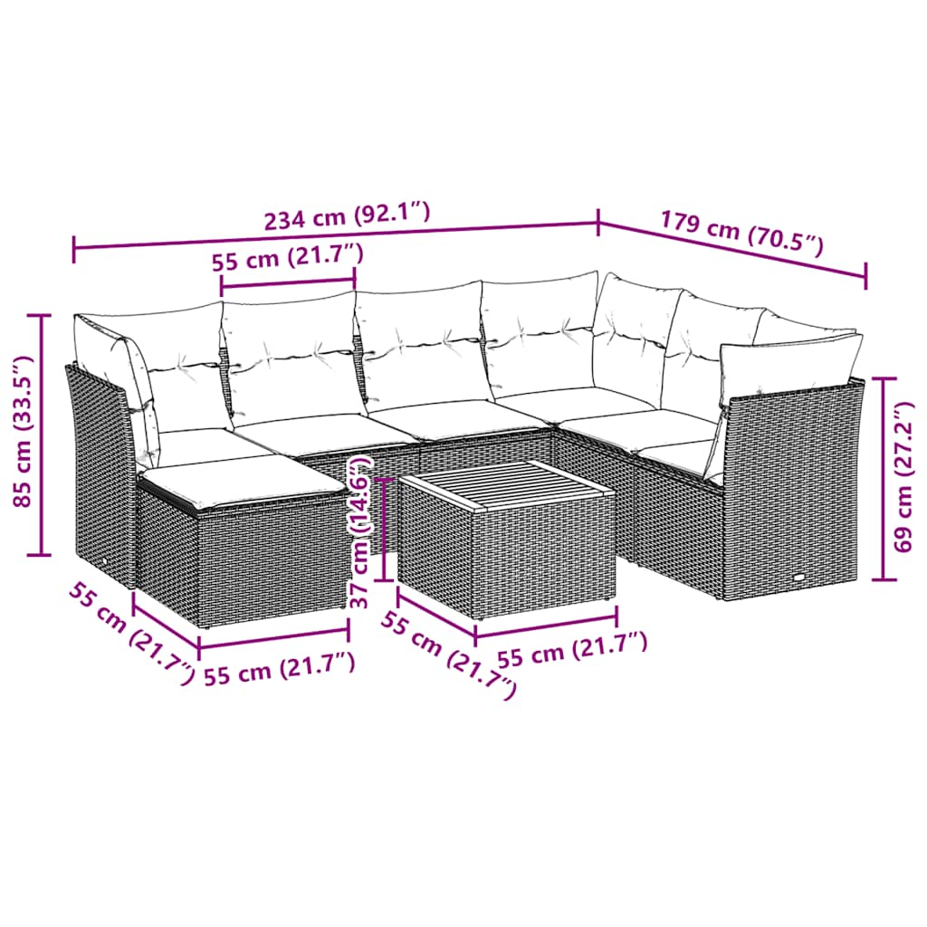 8-dijelni set vrtnih sofa od poliratana s jastucima crni