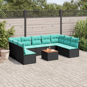 10-dijelni set vrtnih sofa od poliratana s jastucima crni