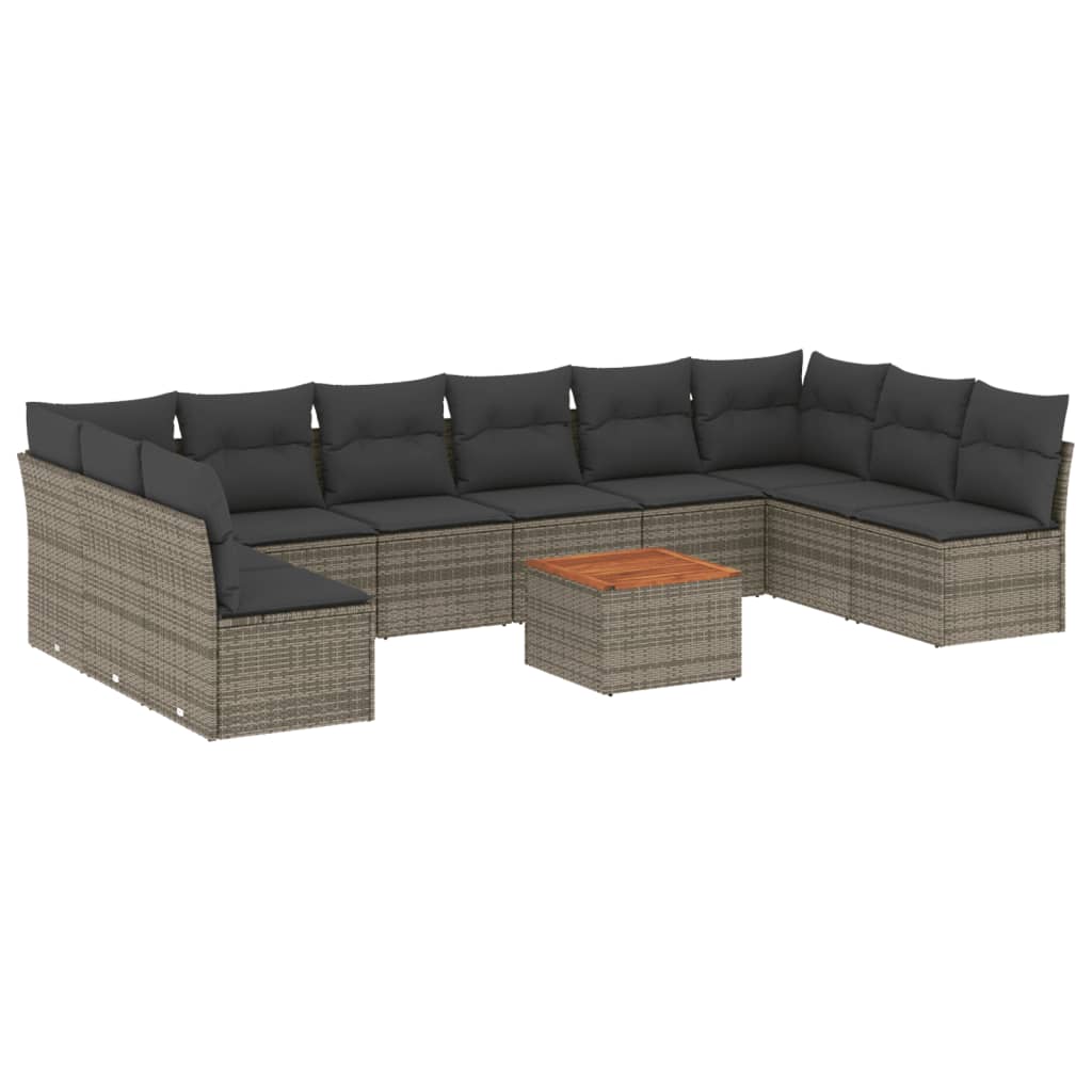 11-dijelni set vrtnih sofa od poliratana s jastucima sivi