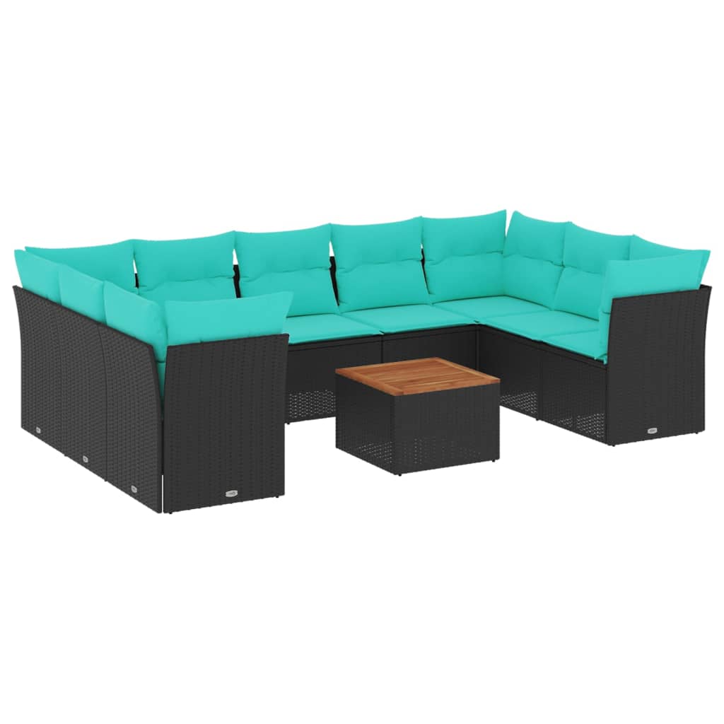 10-dijelni set vrtnih sofa od poliratana s jastucima crni