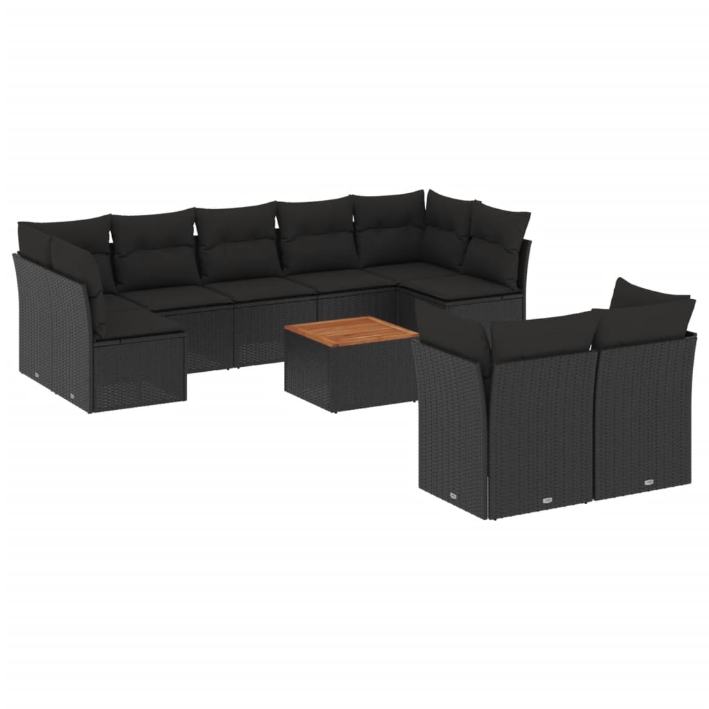 10-dijelni set vrtnih sofa s jastucima crni od poliratana