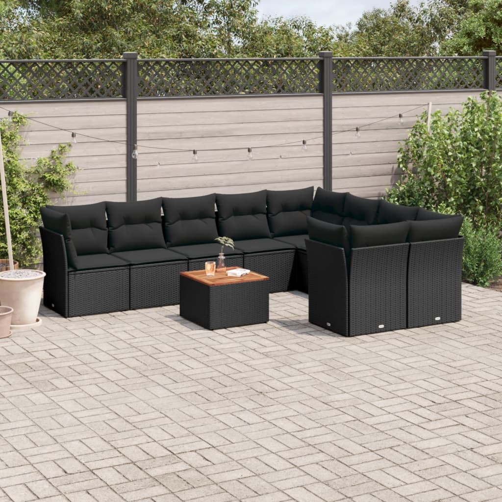10-dijelni set vrtnih sofa s jastucima crni od poliratana