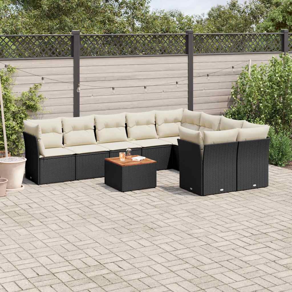 10-dijelni set vrtnih sofa s jastucima crni od poliratana