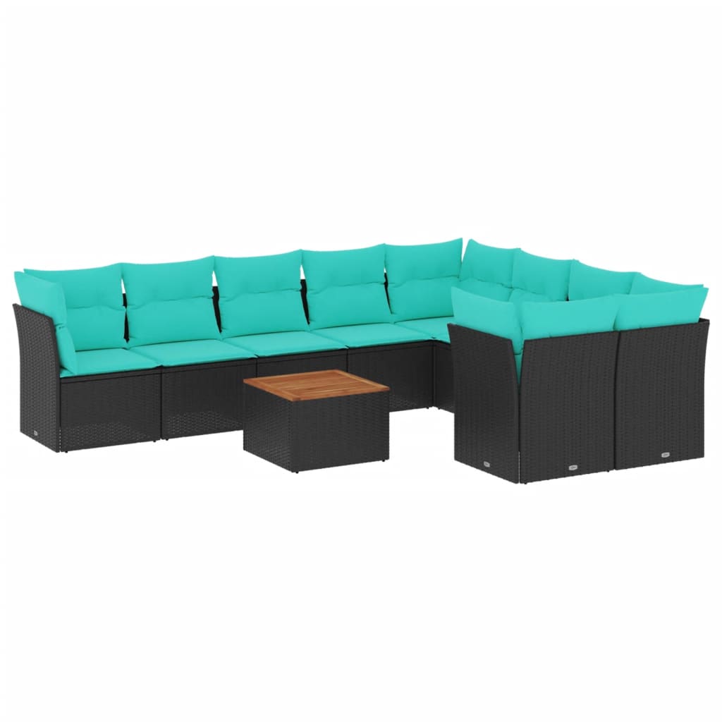 10-dijelni set vrtnih sofa od poliratana s jastucima crni