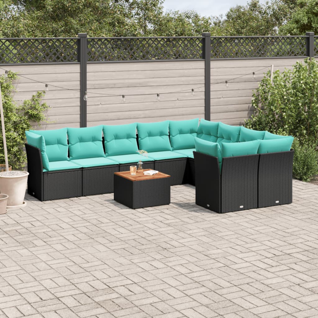 10-dijelni set vrtnih sofa od poliratana s jastucima crni