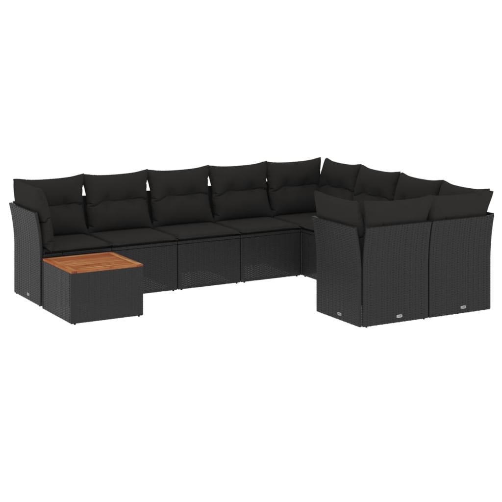 10-dijelni set vrtnih sofa s jastucima crni od poliratana