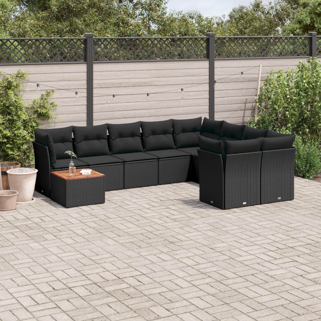 10-dijelni set vrtnih sofa s jastucima crni od poliratana