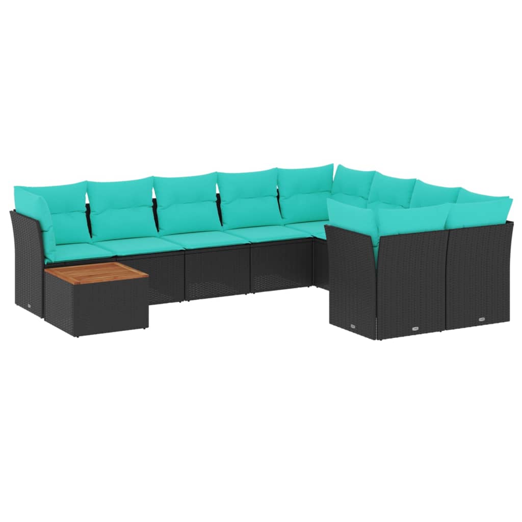 10-dijelni set vrtnih sofa od poliratana s jastucima crni