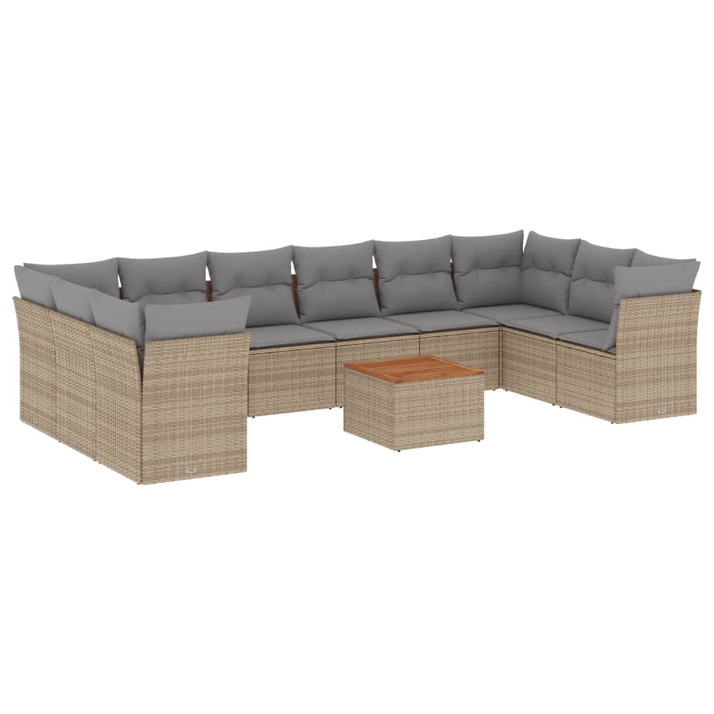 11-dijelni set vrtnih sofa s jastucima bež od poliratana