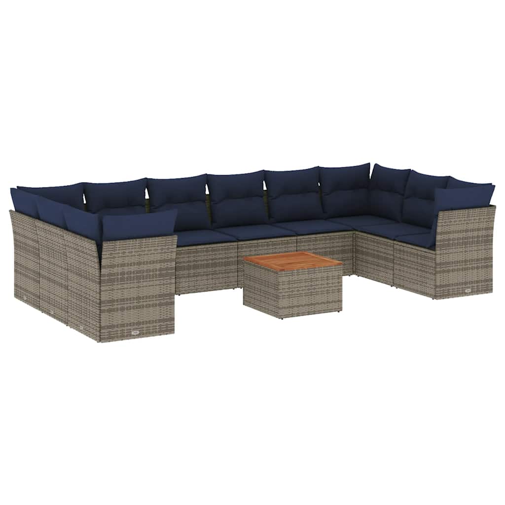 11-dijelni set vrtnih sofa od poliratana s jastucima sivi