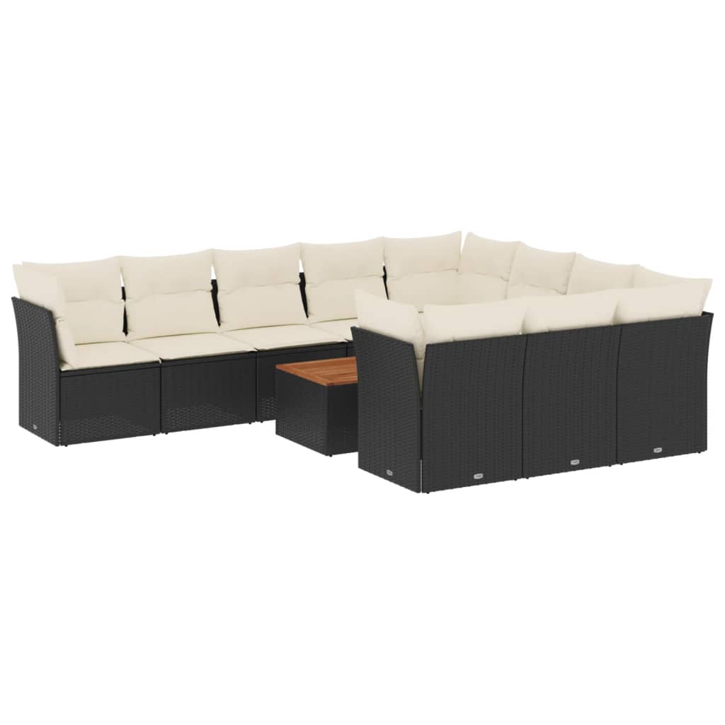 11-dijelni set vrtnih sofa od poliratana s jastucima crni