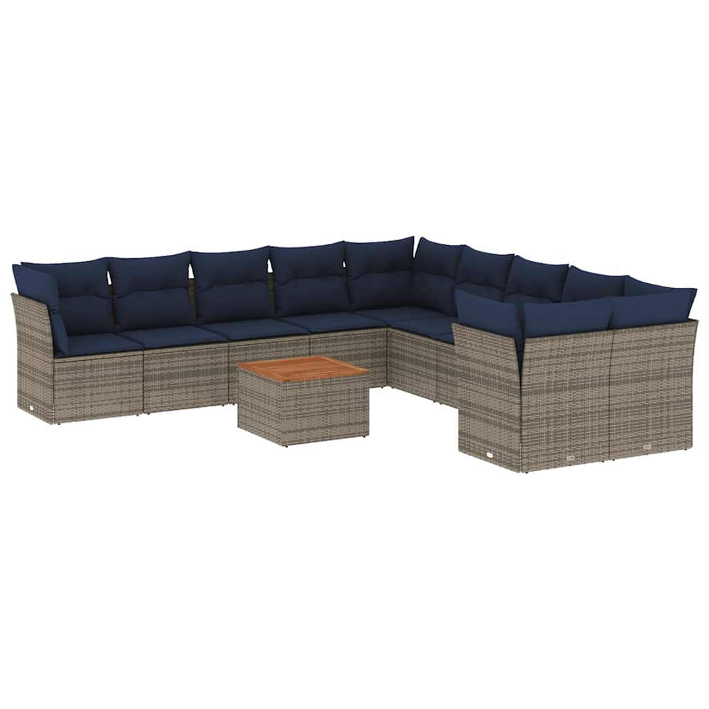 11-dijelni set vrtnih sofa od poliratana s jastucima sivi