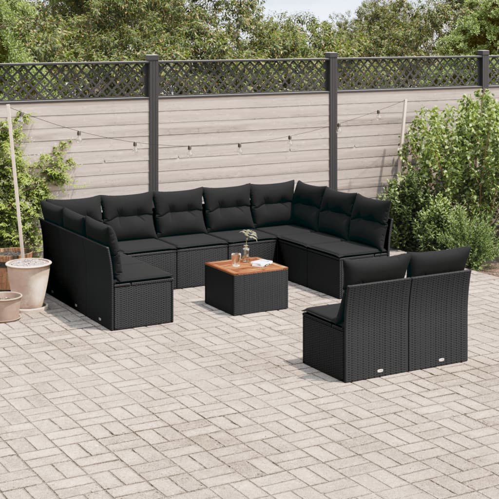 12-dijelni set vrtnih sofa od poliratana s jastucima crni