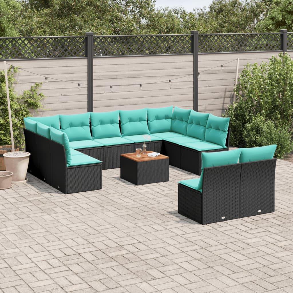 12-dijelni set vrtnih sofa s jastucima poliratan crni