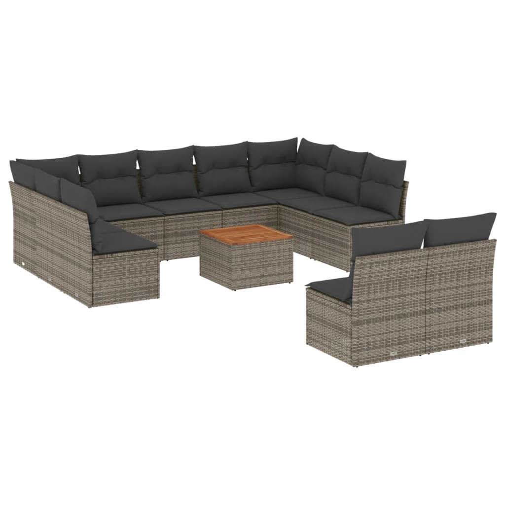 12-dijelni set vrtnih sofa od poliratana s jastucima sivi