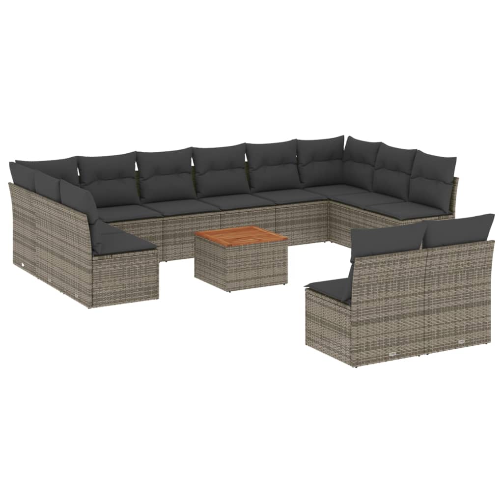 13-dijelni set vrtnih sofa od poliratana s jastucima sivi