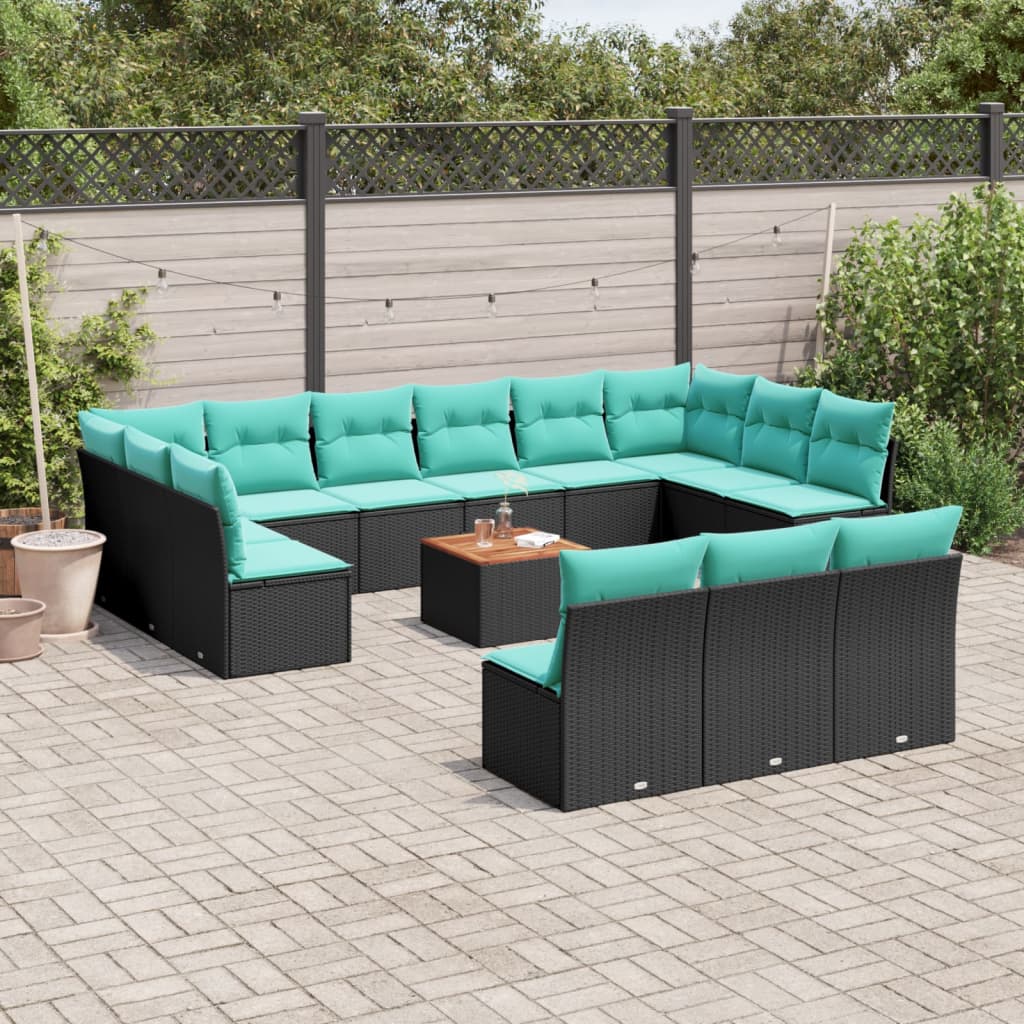 14-dijelni set vrtnih sofa s jastucima poliratan crni