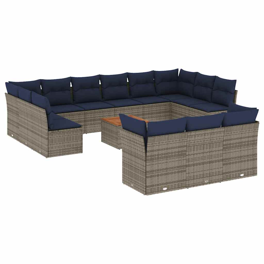 14-dijelni set vrtnih sofa od poliratana s jastucima sivi