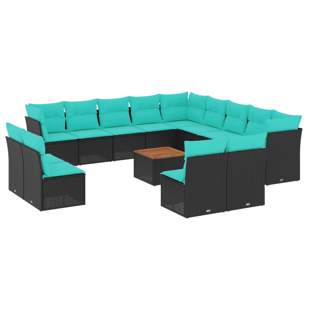 14-dijelni set vrtnih sofa s jastucima poliratan crni