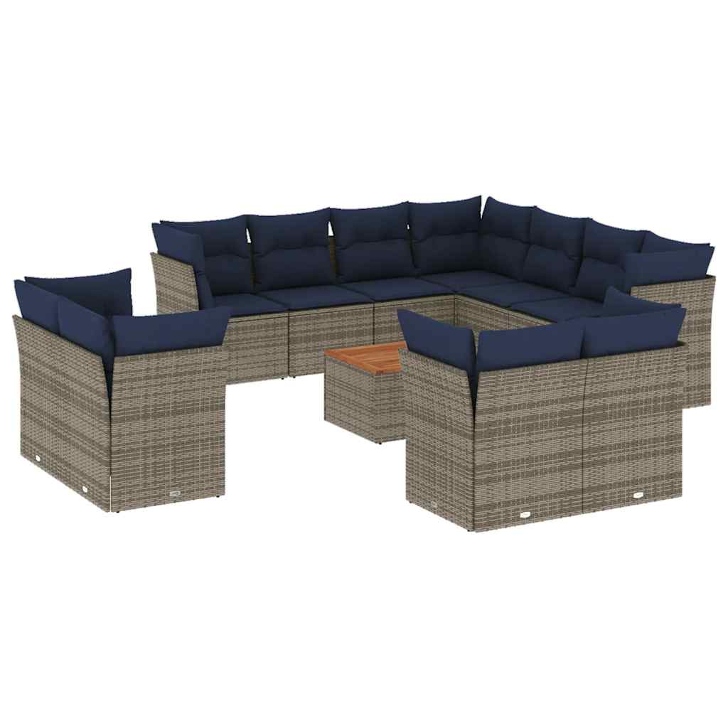 12-dijelni set vrtnih sofa od poliratana s jastucima sivi