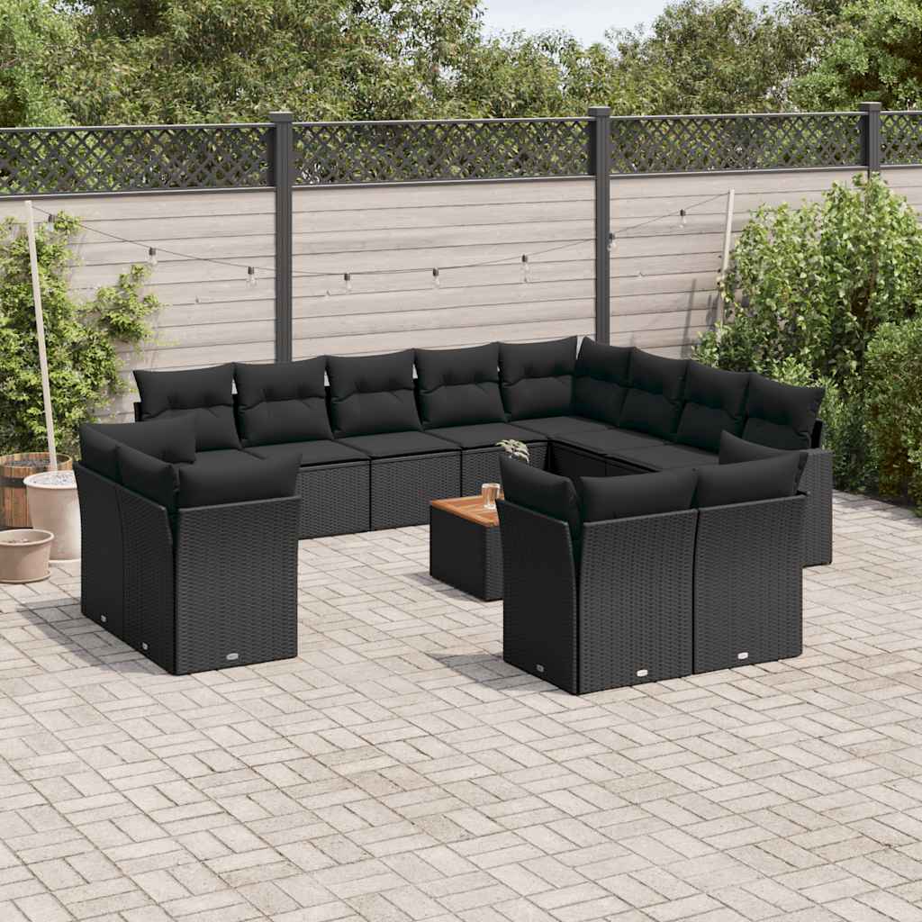 13-dijelni set vrtnih sofa s jastucima poliratan crni