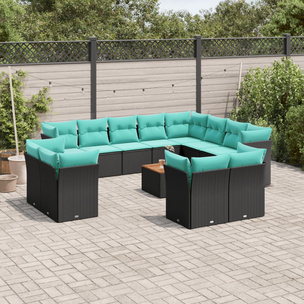 13-dijelni set vrtnih sofa s jastucima poliratan crni