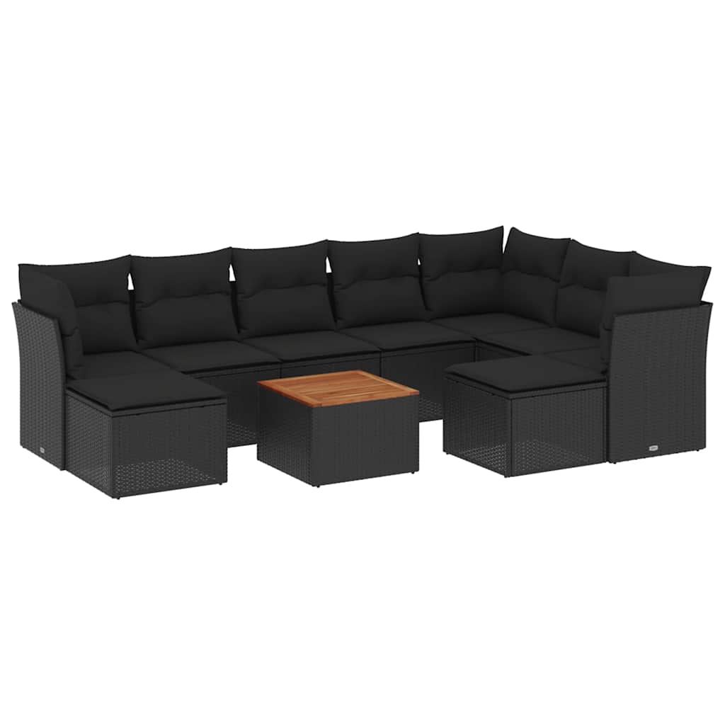 10-dijelni set vrtnih sofa s jastucima crni od poliratana