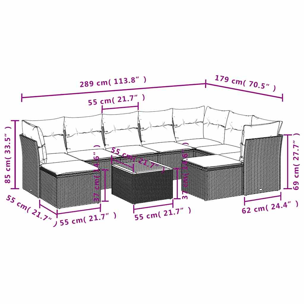10-dijelni set vrtnih sofa s jastucima crni od poliratana