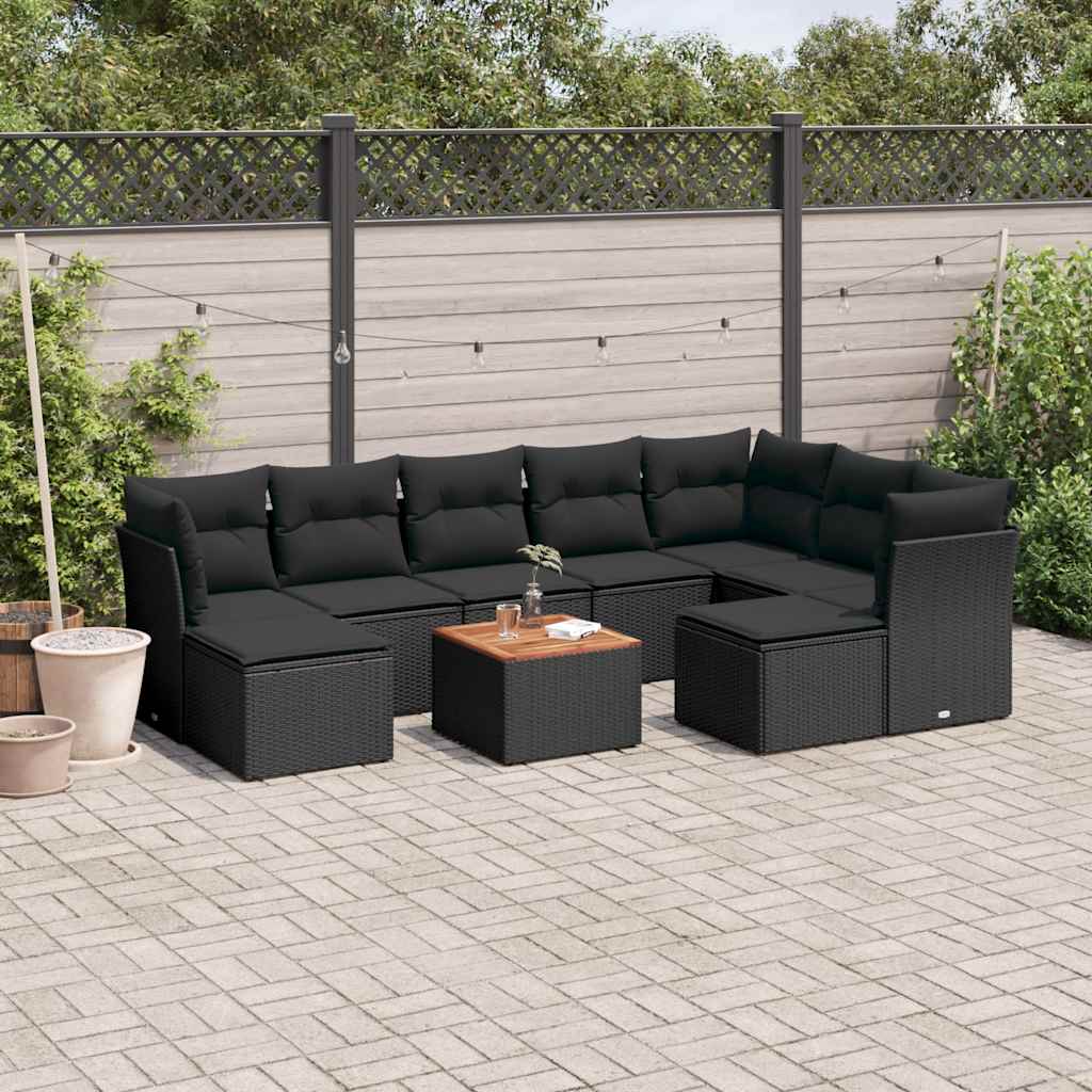 10-dijelni set vrtnih sofa s jastucima crni od poliratana