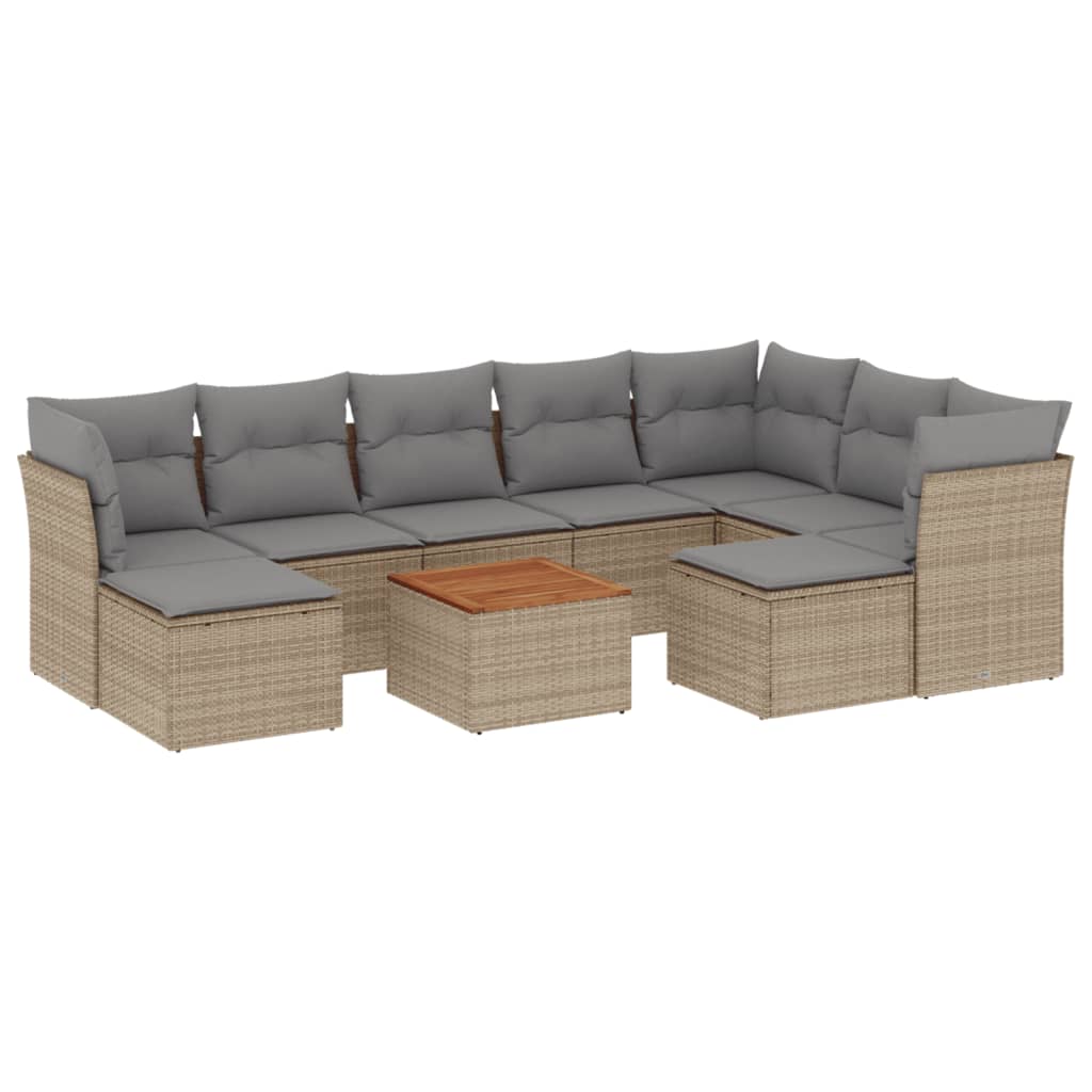 10-dijelni set vrtnih sofa s jastucima bež od poliratana