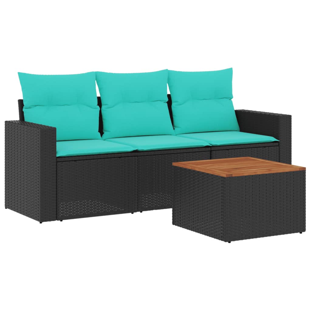 4-dijelni set vrtnih sofa od poliratana s jastucima crni