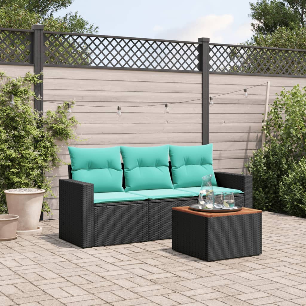 4-dijelni set vrtnih sofa od poliratana s jastucima crni