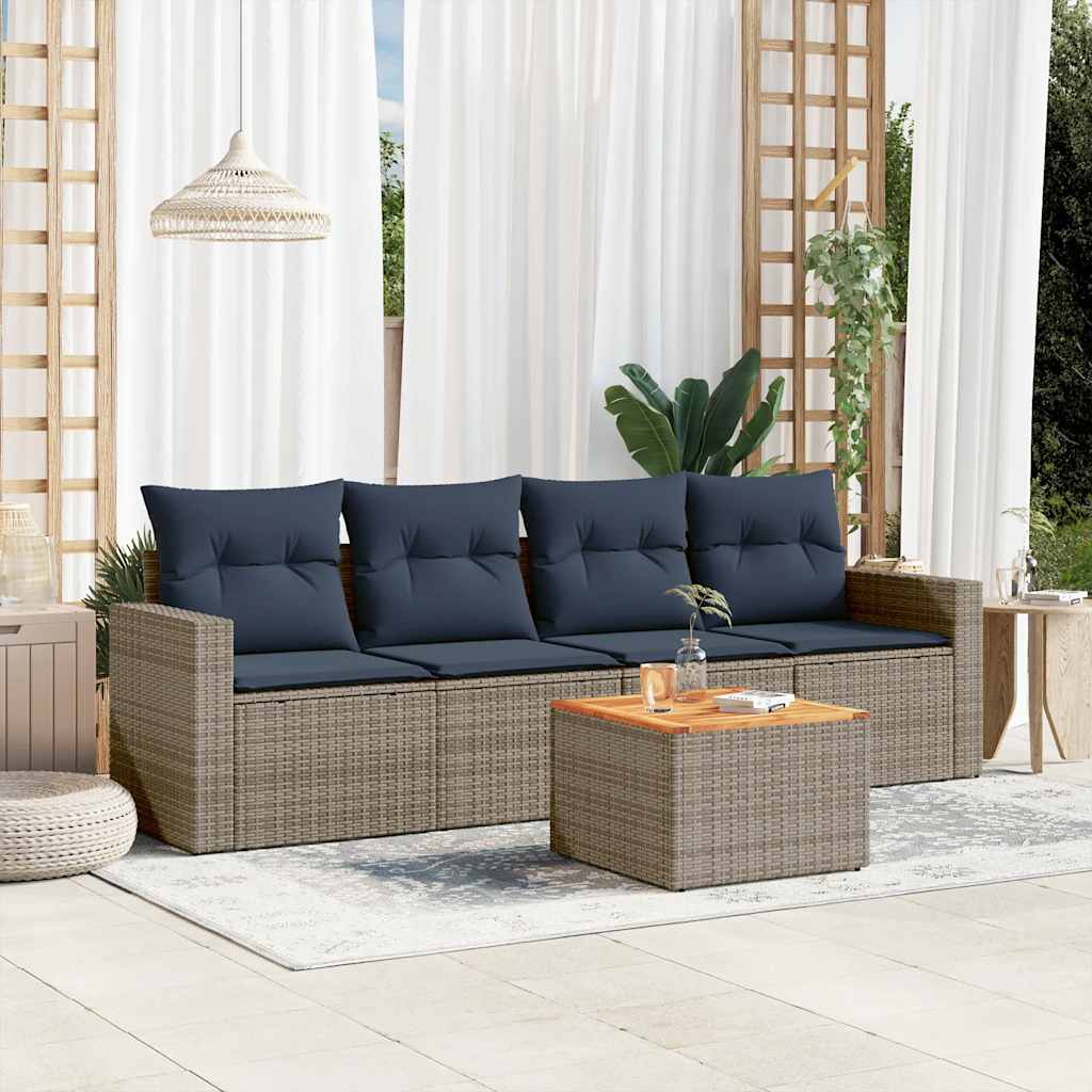 5-dijelni set vrtnih sofa od poliratana s jastucima sivi