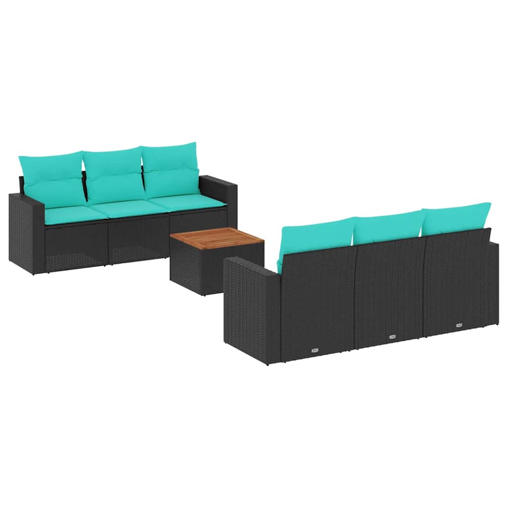 7-dijelni set vrtnih sofa od poliratana s jastucima crni
