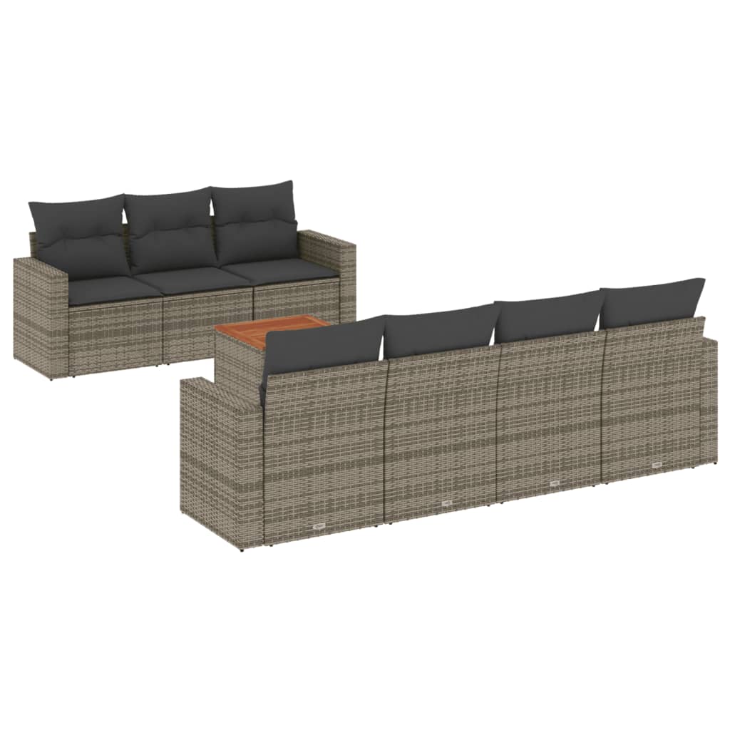 8-dijelni set vrtnih sofa od poliratana s jastucima sivi