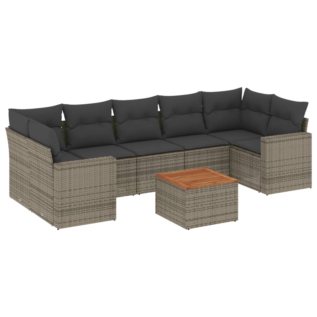 8-dijelni set vrtnih sofa od poliratana s jastucima sivi