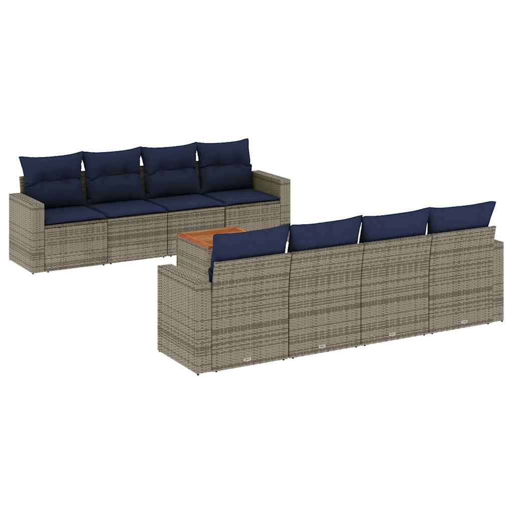 9-dijelni set vrtnih sofa od poliratana s jastucima sivi