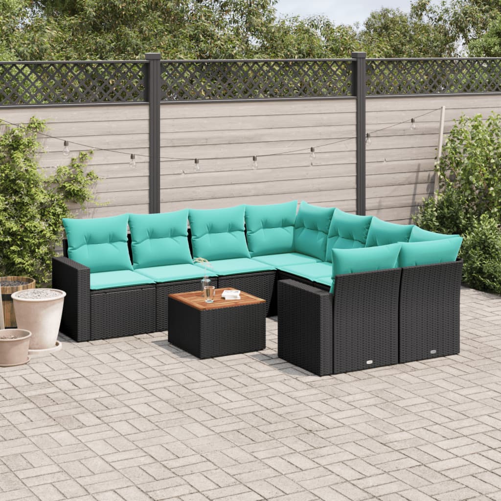 9-dijelni set vrtnih sofa od poliratana s jastucima crni
