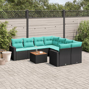 9-dijelni set vrtnih sofa od poliratana s jastucima crni