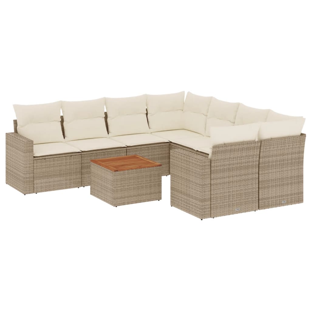 9-dijelni set vrtnih sofa s jastucima bež od poliratana 66 x 62 x 69 cm