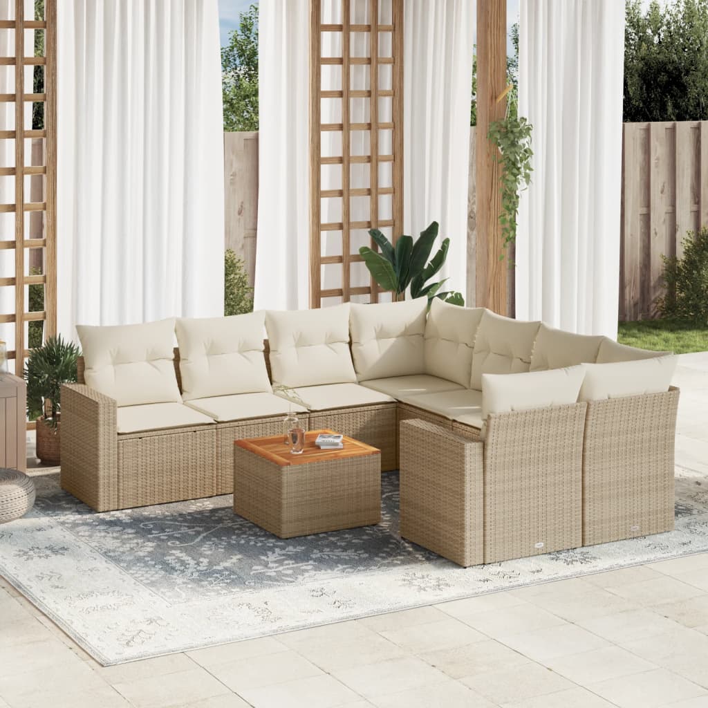 9-dijelni set vrtnih sofa s jastucima bež od poliratana 66 x 62 x 69 cm
