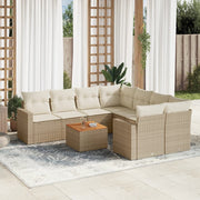 9-dijelni set vrtnih sofa s jastucima bež od poliratana 66 x 62 x 69 cm