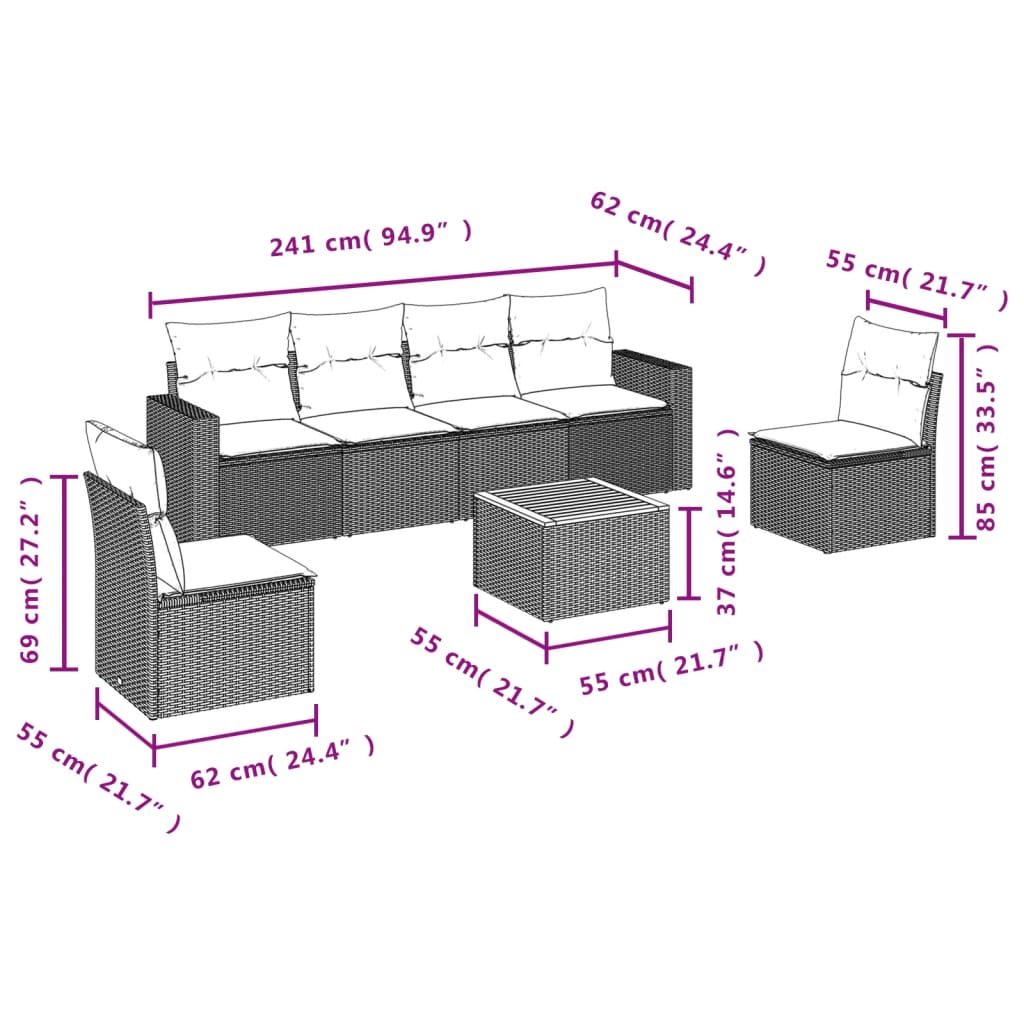 7-dijelni set vrtnih sofa sivi od poliratana