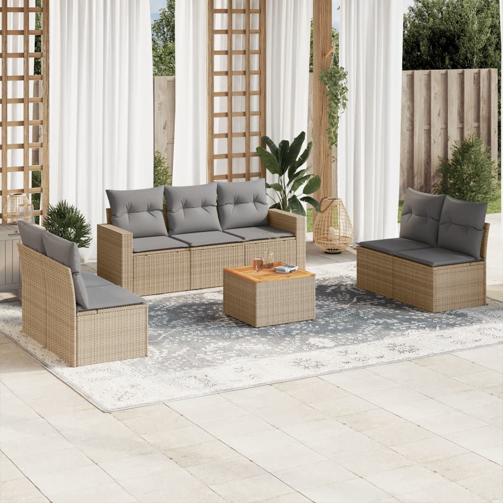 8-dijelni set vrtnih sofa s jastucima bež od poliratana