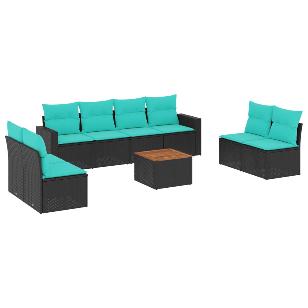 9-dijelni set vrtnih sofa od poliratana s jastucima crni