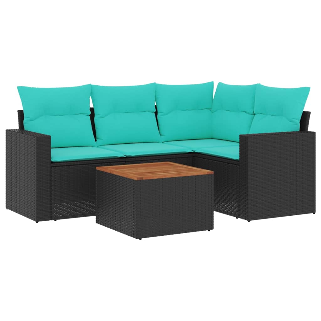 5-dijelni set vrtnih sofa od poliratana s jastucima crni