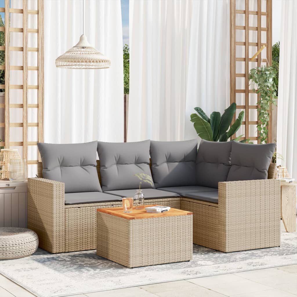 5-dijelni set vrtnih sofa s jastucima bež od poliratana