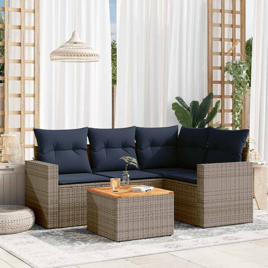 5-dijelni set vrtnih sofa od poliratana s jastucima sivi