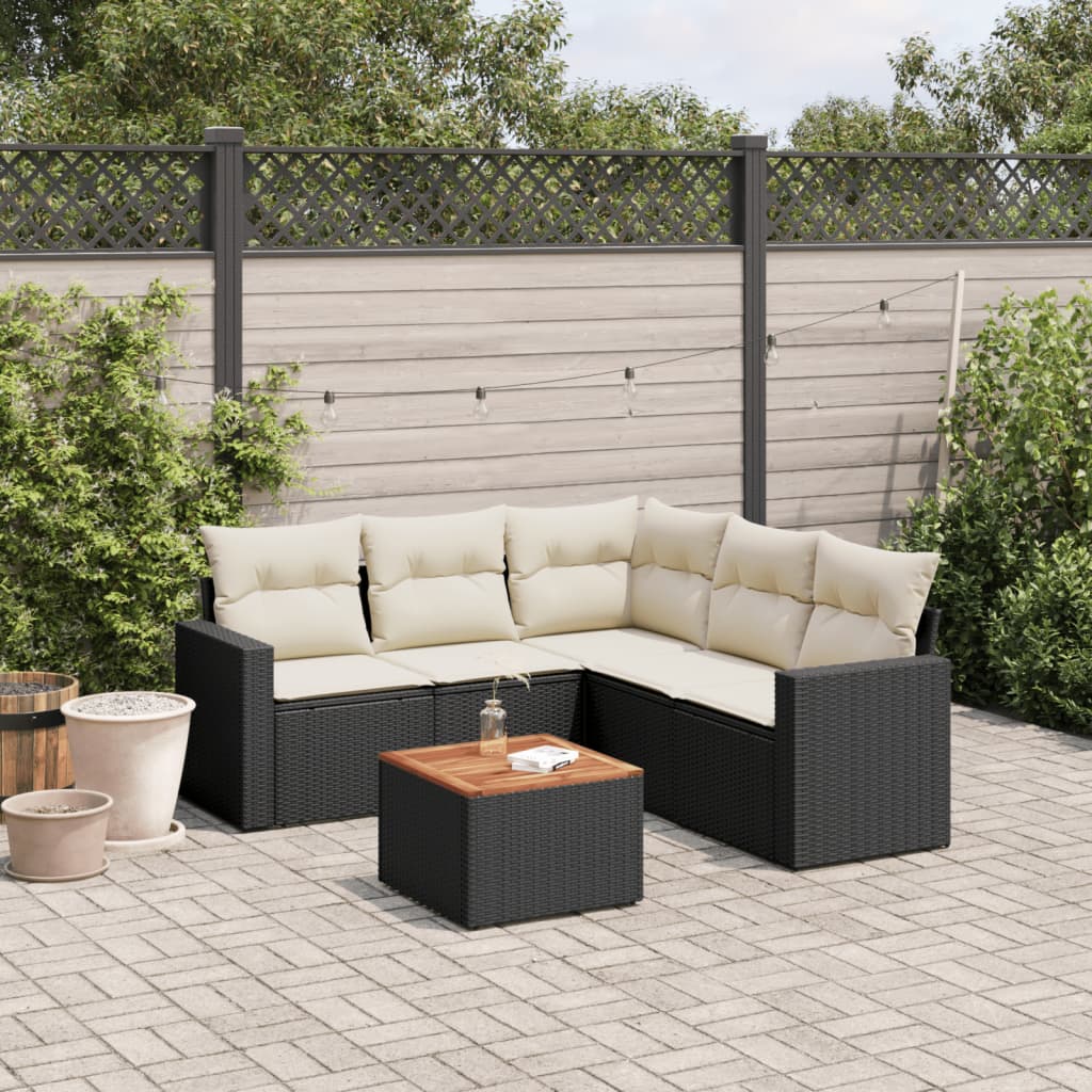 6-dijelni set vrtnih sofa s jastucima crni od poliratana